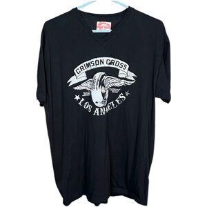 Crimson Cross Tee - Black Graphic V-Neck T-shirt - XXL